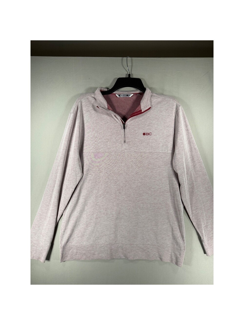 Black Clover Mens Quarter Zip Pullover Heather Red Pima Cotton Live Lucky Med